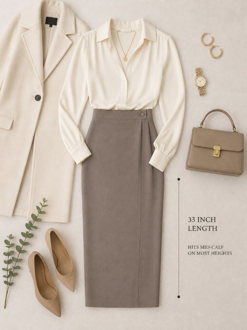 Rena Rowan Saville Vintage Taupe Pleated Midi Skirt Size 10 NWT
